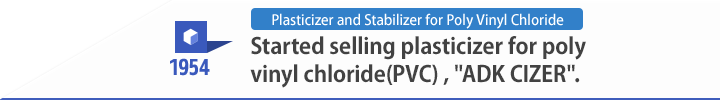1954 Started selling plasticizer for poly vinyl chloride(PVC) , "ADK CIZER".