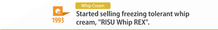 1993 Started selling freezing tolerant whip cream, "RISU Whip REX".