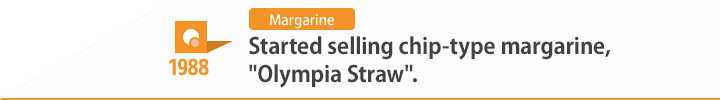 1988 Started selling chip-type margarine, "Olympia Straw".