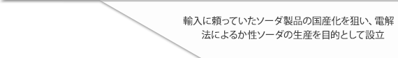 輸入に頼っていたソーダ製品の国産化を狙い、電解法によるか性ソーダの生産を目的として設立