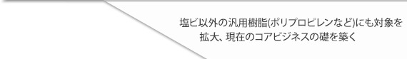 塩ビ以外の汎用樹脂（ポリプロピレンなど）にも対象を拡大、現在のコアビジネスの礎を築く